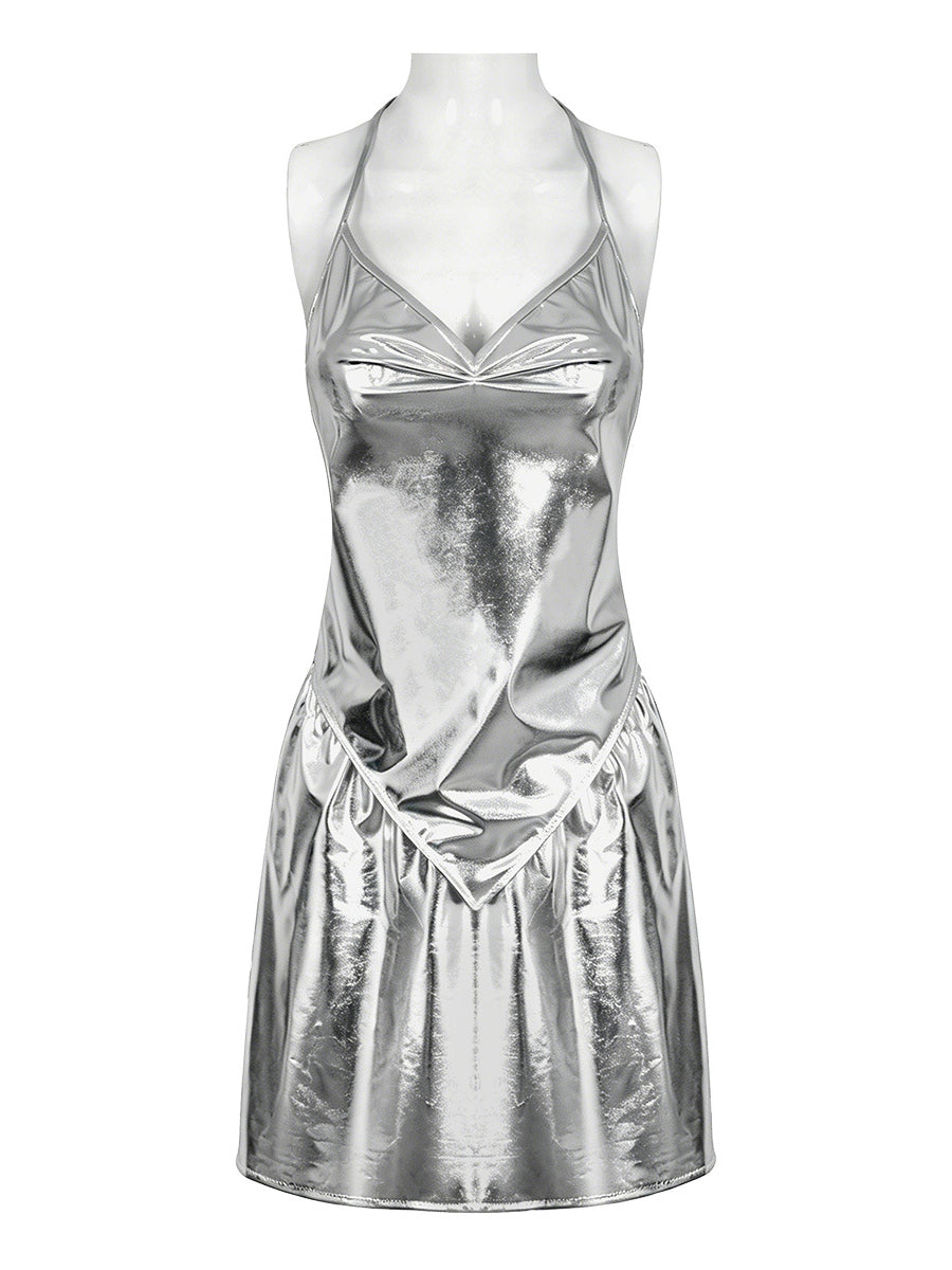 Silver Metallic Halter Mini Dress - Costume Inspire