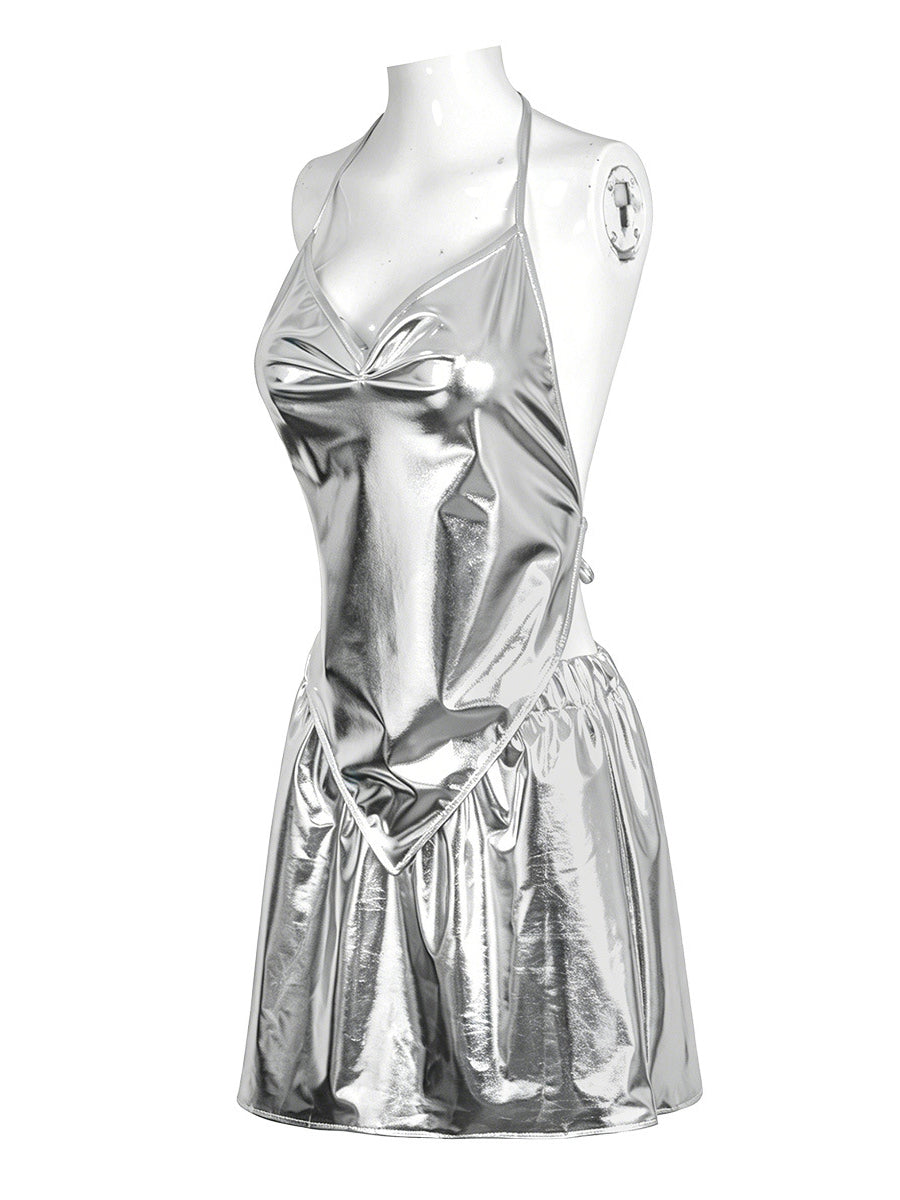 Silver Metallic Halter Mini Dress - Costume Inspire