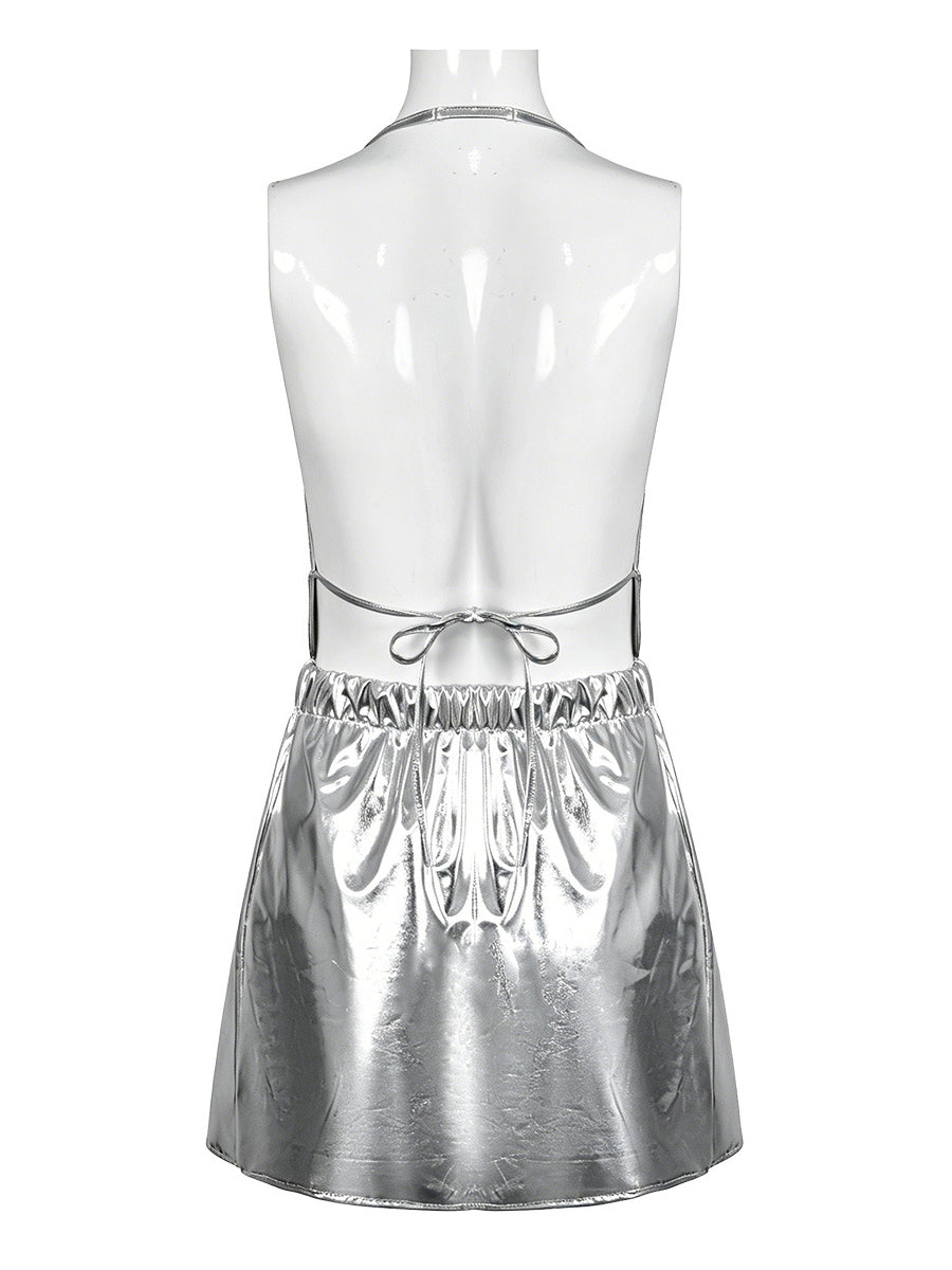 Silver Metallic Halter Mini Dress - Costume Inspire