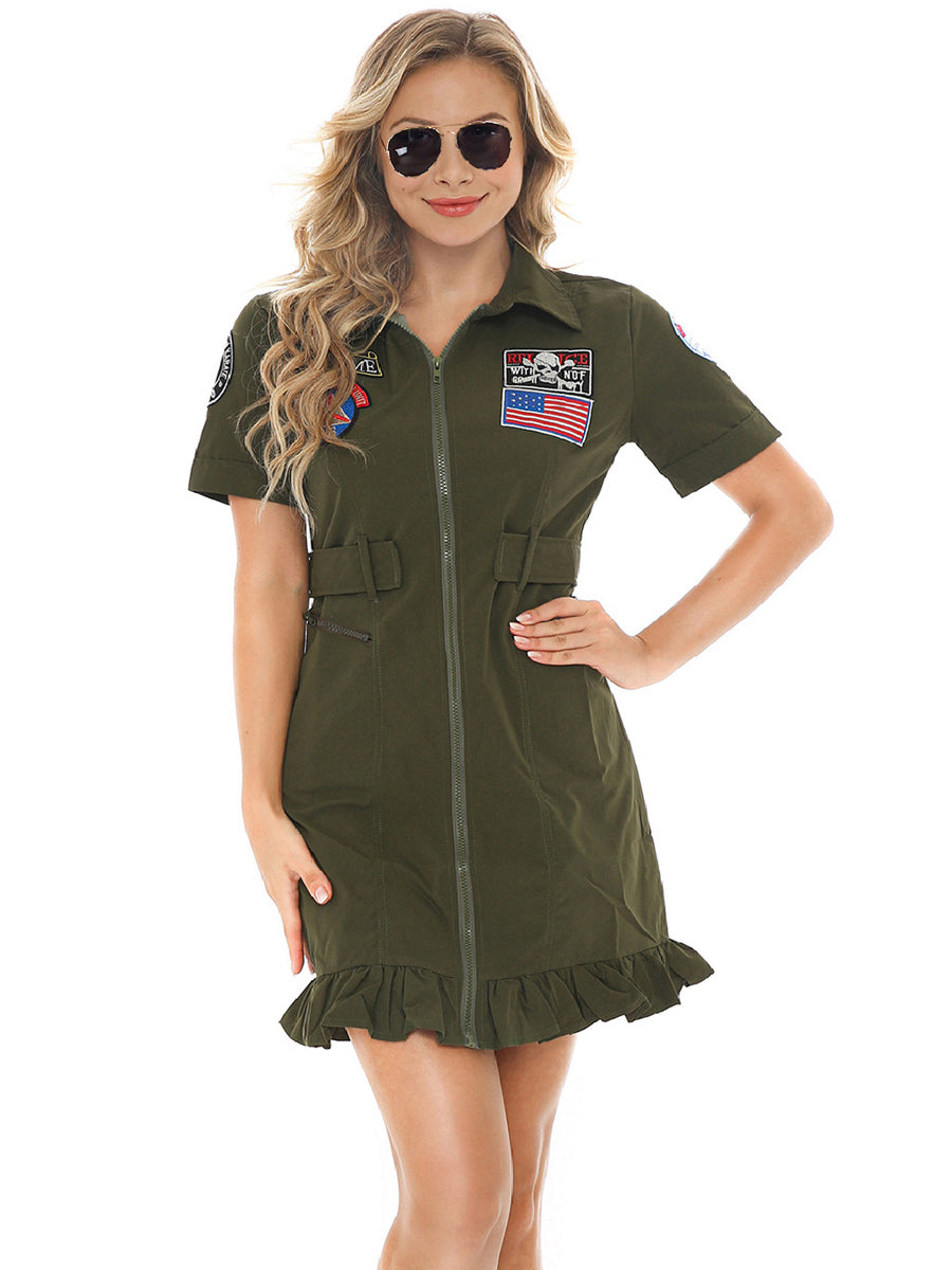 Top Gun Costume Flight Dress Kelly Mcgillis Green Flight Halloween Costume