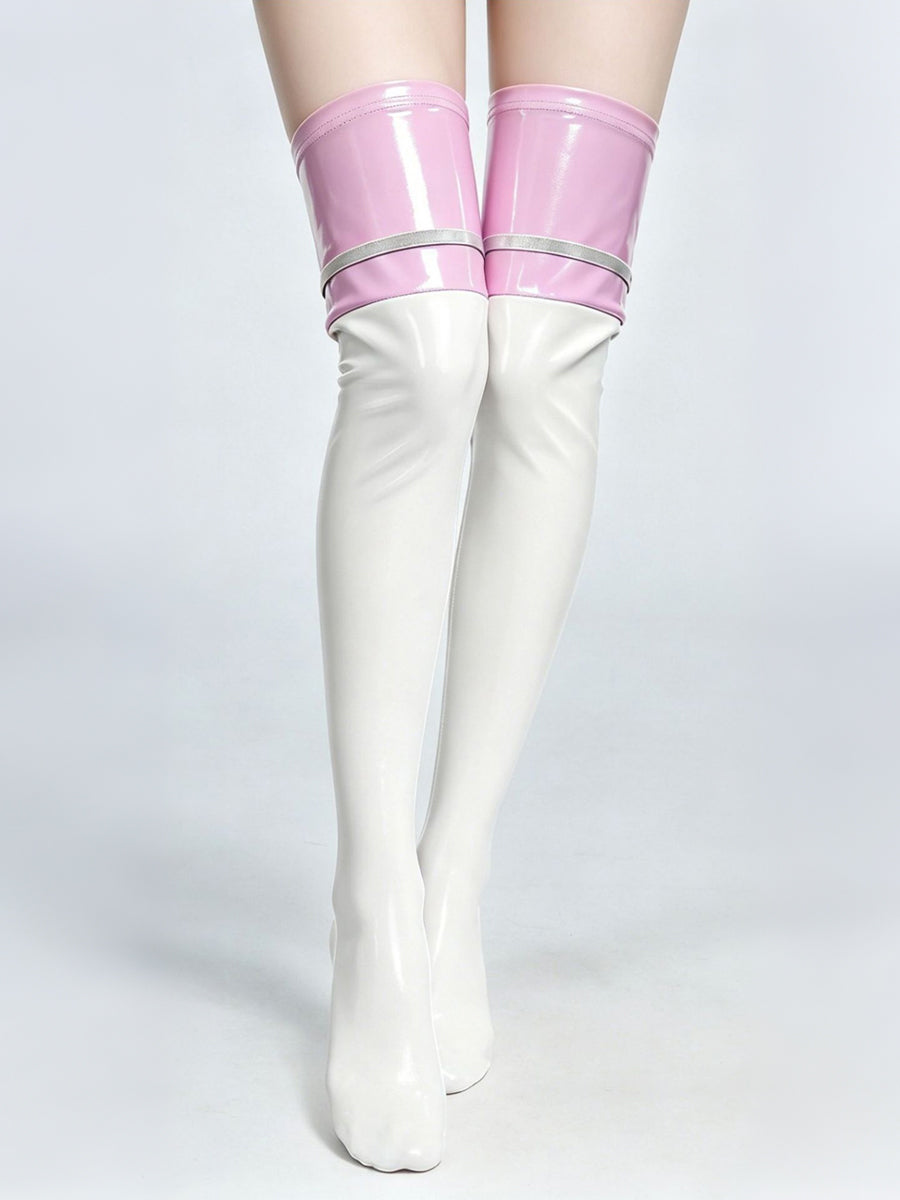 Two-Tone Latex Thigh High Stockings - Costume Inspire