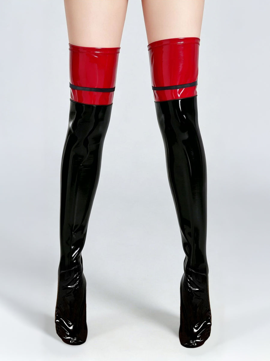 Two-Tone Latex Thigh High Stockings - Costume Inspire