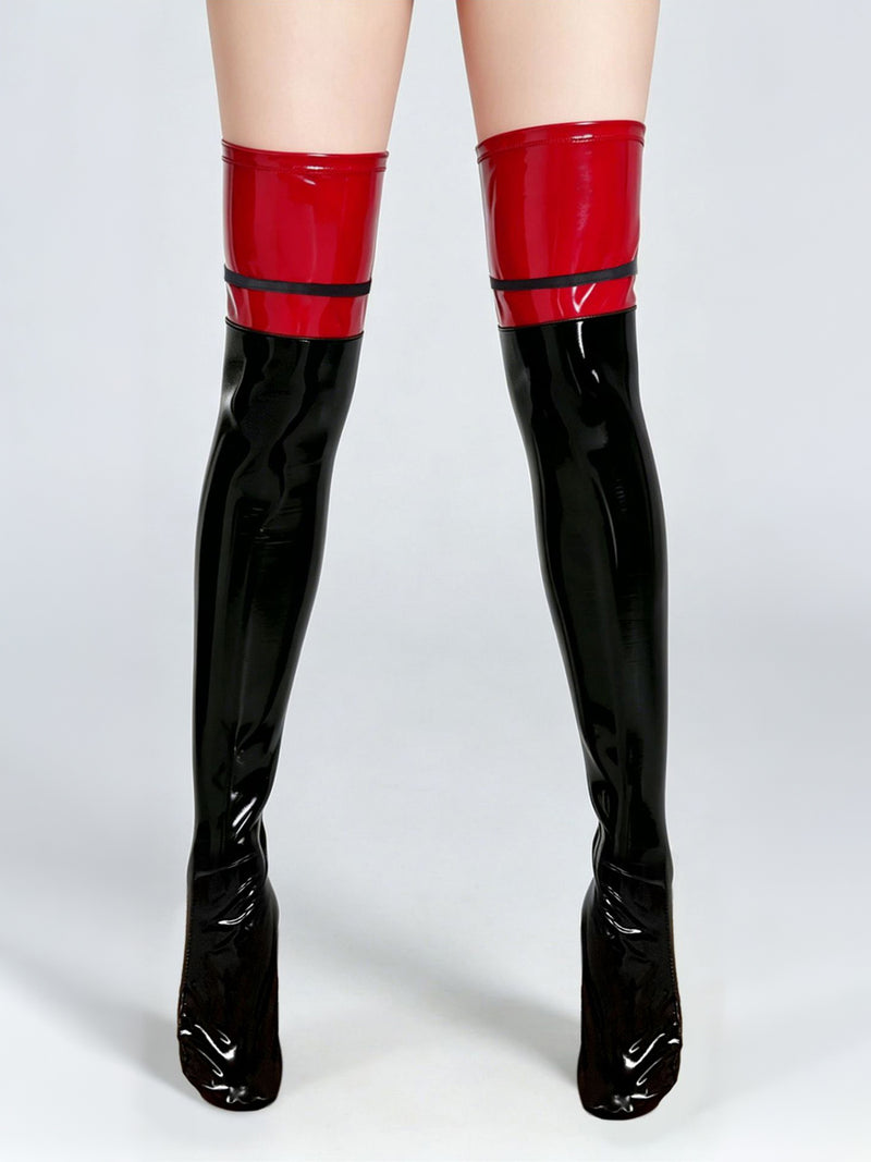 Two-Tone Latex Thigh High Stockings - Costume Inspire