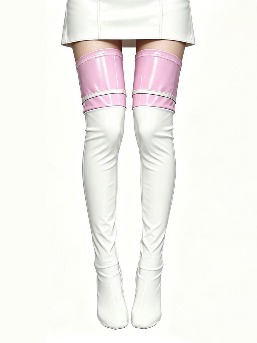 Two-Tone Latex Thigh High Stockings - Costume Inspire