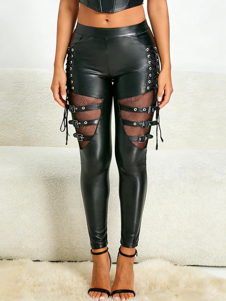 Women's Lace-up Leather Pants - Costume Inspire
