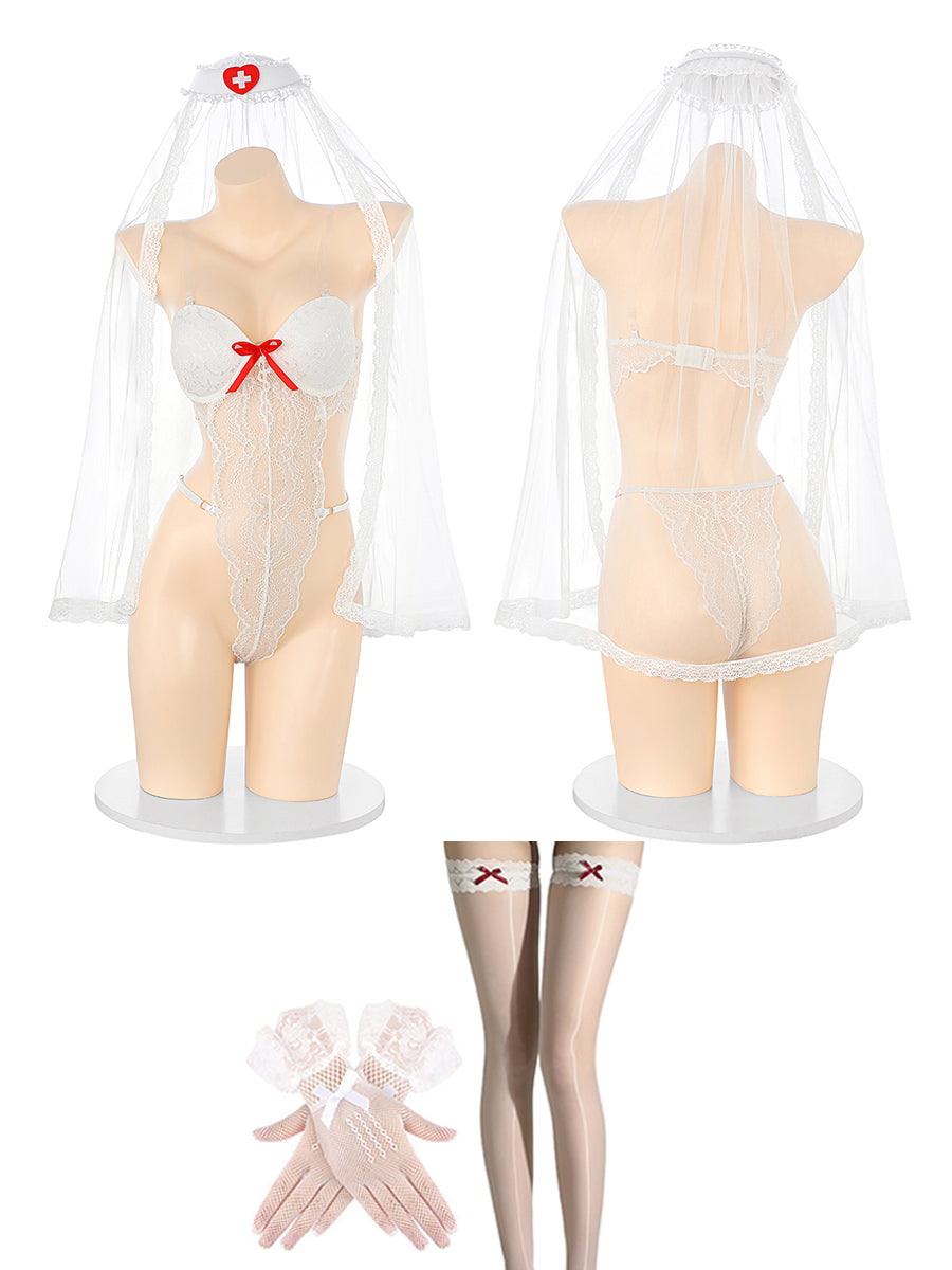 Costume Inspire Women's White Lace Nurse Lingerie Costume